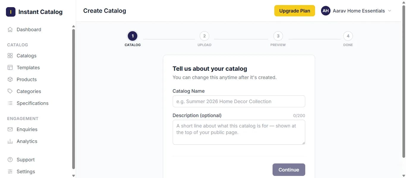 Catalog builder interface
